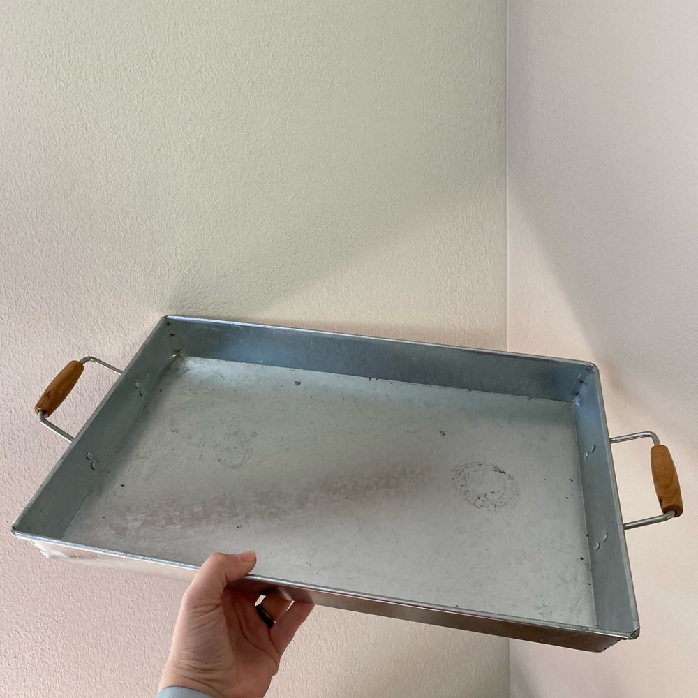 Metal Serving Tray with Wooden Handles